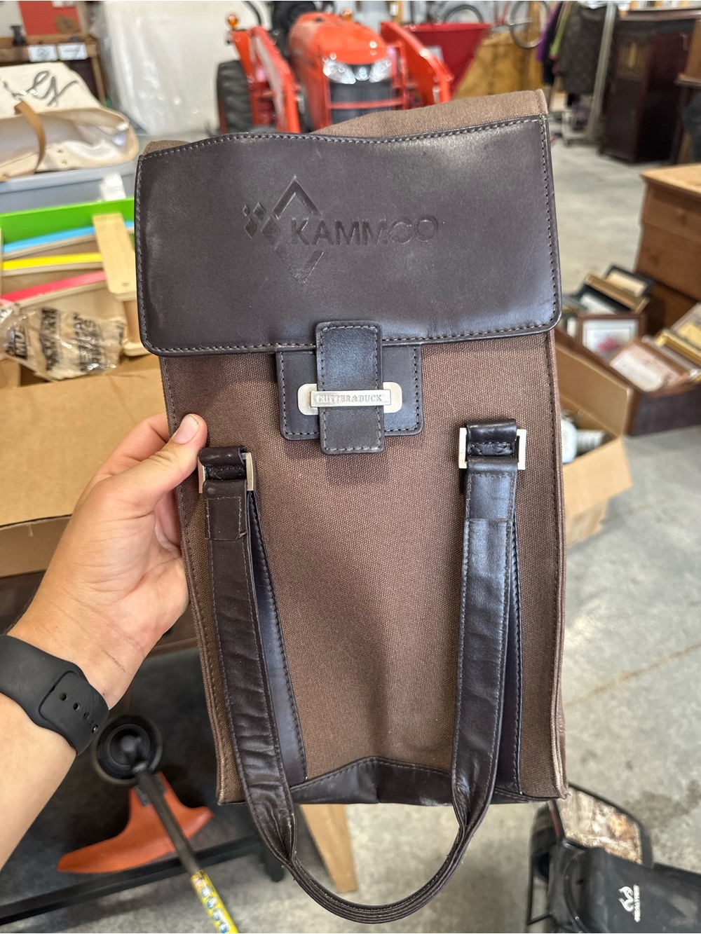 Cutter & Buck Brown Canvas and Dark Brown Leather Travel Wine Bag